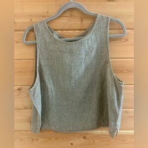 Not Perfect Linen Cropped Bay Top is natural/grey stripe size XL